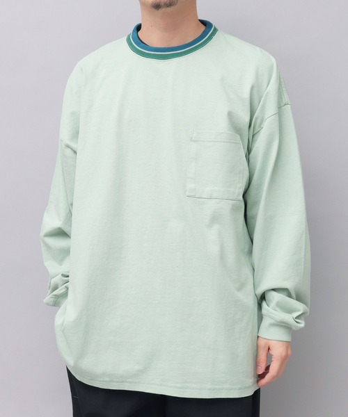 Goodwear（グッドウェア）の「USAコットン 衿ラインリブ ポケット付き スーパービッグシルエット 袖リブ ロングスリーブTシャツ / ロンT / 2W7-13207（Tシャツ/カットソー・メンズ・ブラック/ダークグリーン/ブルー/ブラック系その他/ホワイト/ミント・M/L）」の5枚目の写真
