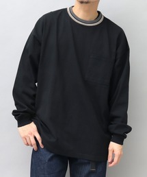 USAコットン 衿ラインリブ ポケット付き スーパービッグシルエット 袖リブ ロングスリーブTシャツ / ロンT / 2W7-13207