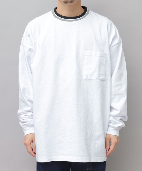 Goodwear（グッドウェア）の「USAコットン 衿ラインリブ ポケット付き スーパービッグシルエット 袖リブ ロングスリーブTシャツ / ロンT / 2W7-13207（Tシャツ/カットソー・メンズ・ブラック/ダークグリーン/ブルー/ブラック系その他/ホワイト/ミント・M/L）」の10枚目の写真