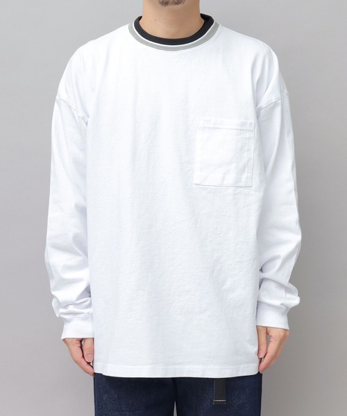 Goodwear（グッドウェア）の「USAコットン 衿ラインリブ ポケット付き スーパービッグシルエット 袖リブ ロングスリーブTシャツ / ロンT / 2W7-13207（Tシャツ/カットソー・メンズ・ブラック/ダークグリーン/ブルー/ブラック系その他/ホワイト/ミント・M/L）」の11枚目の写真