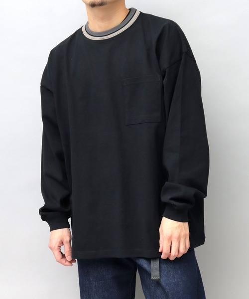 Goodwear（グッドウェア）の「USAコットン 衿ラインリブ ポケット付き スーパービッグシルエット 袖リブ ロングスリーブTシャツ / ロンT / 2W7-13207（Tシャツ/カットソー・メンズ・ブラック/ダークグリーン/ブルー/ブラック系その他/ホワイト/ミント・M/L）」の9枚目の写真