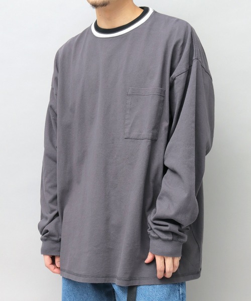 Goodwear（グッドウェア）の「USAコットン 衿ラインリブ ポケット付き スーパービッグシルエット 袖リブ ロングスリーブTシャツ / ロンT / 2W7-13207（Tシャツ/カットソー・メンズ・ブラック/ダークグリーン/ブルー/ブラック系その他/ホワイト/ミント・M/L）」の14枚目の写真