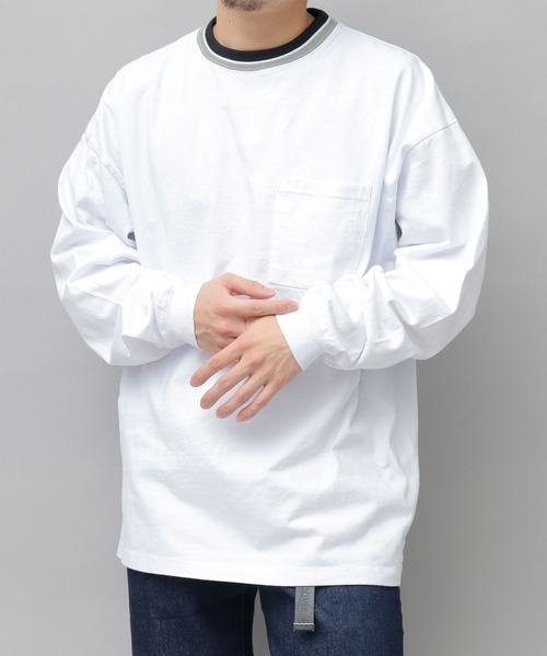 Goodwear（グッドウェア）の「USAコットン 衿ラインリブ ポケット付き スーパービッグシルエット 袖リブ ロングスリーブTシャツ / ロンT / 2W7-13207（Tシャツ/カットソー・メンズ・ブラック/ダークグリーン/ブルー/ブラック系その他/ホワイト/ミント・M/L）」の7枚目の写真