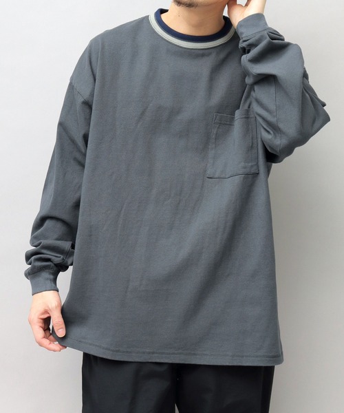 Goodwear（グッドウェア）の「USAコットン 衿ラインリブ ポケット付き スーパービッグシルエット 袖リブ ロングスリーブTシャツ / ロンT / 2W7-13207（Tシャツ/カットソー・メンズ・ブラック/ダークグリーン/ブルー/ブラック系その他/ホワイト/ミント・M/L）」の12枚目の写真