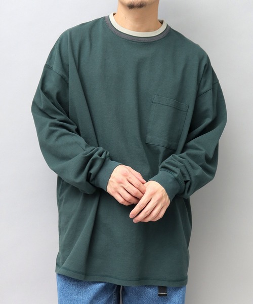 Goodwear（グッドウェア）の「USAコットン 衿ラインリブ ポケット付き スーパービッグシルエット 袖リブ ロングスリーブTシャツ / ロンT / 2W7-13207（Tシャツ/カットソー・メンズ・ブラック/ダークグリーン/ブルー/ブラック系その他/ホワイト/ミント・M/L）」の17枚目の写真