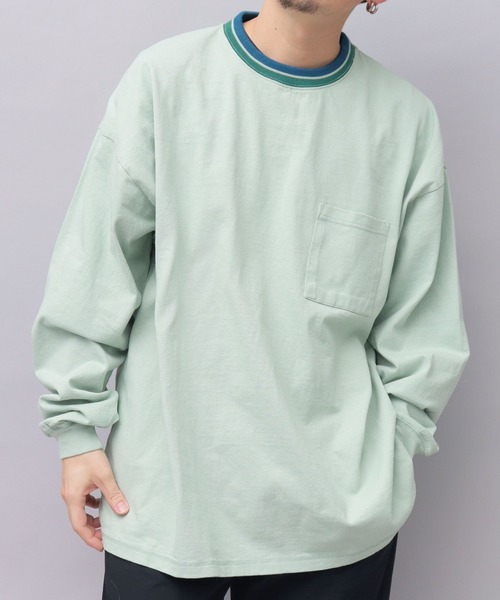 Goodwear（グッドウェア）の「USAコットン 衿ラインリブ ポケット付き スーパービッグシルエット 袖リブ ロングスリーブTシャツ / ロンT / 2W7-13207（Tシャツ/カットソー・メンズ・ブラック/ダークグリーン/ブルー/ブラック系その他/ホワイト/ミント・M/L）」の13枚目の写真