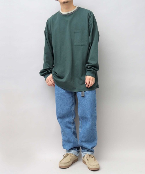 Goodwear（グッドウェア）の「USAコットン 衿ラインリブ ポケット付き スーパービッグシルエット 袖リブ ロングスリーブTシャツ / ロンT / 2W7-13207（Tシャツ/カットソー・メンズ・ブラック/ダークグリーン/ブルー/ブラック系その他/ホワイト/ミント・M/L）」の22枚目の写真
