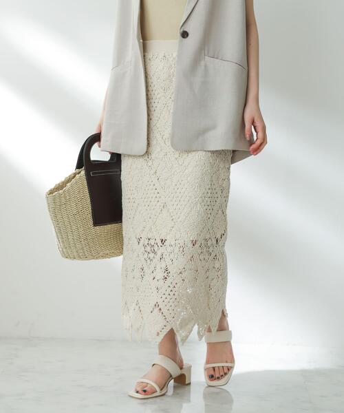 SENSE OF PLACE by URBAN RESEARCH（センスオブプレイスバイアーバンリサーチ）の「クロシェナロースカート（スカート・レディース・チャコールグレー/アイボリー/バーガンディー・SMALL/MEDIUM）」の2枚目の写真