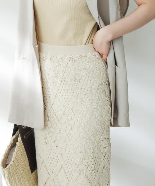 SENSE OF PLACE by URBAN RESEARCH（センスオブプレイスバイアーバンリサーチ）の「クロシェナロースカート（スカート・レディース・チャコールグレー/アイボリー/バーガンディー・SMALL/MEDIUM）」の4枚目の写真