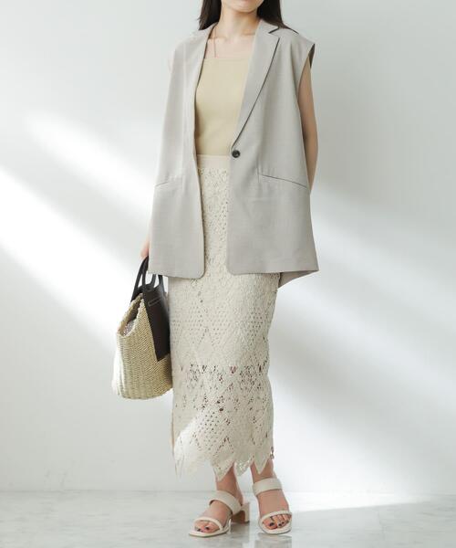 SENSE OF PLACE by URBAN RESEARCH（センスオブプレイスバイアーバンリサーチ）の「クロシェナロースカート（スカート・レディース・チャコールグレー/アイボリー/バーガンディー・SMALL/MEDIUM）」の8枚目の写真