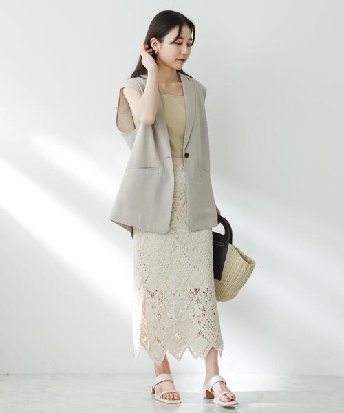 SENSE OF PLACE by URBAN RESEARCH（センスオブプレイスバイアーバンリサーチ）の「クロシェナロースカート（スカート・レディース・チャコールグレー/アイボリー/バーガンディー・SMALL/MEDIUM）」の9枚目の写真