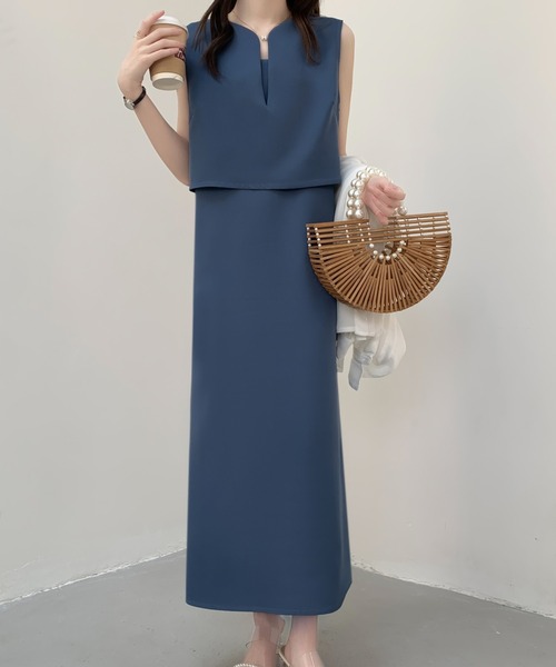 ABITOKYO(アビトーキョー)の「キーネックベスト&キャミソールワンピース2点セットアップ(ワンピース・レディース・ベージュ/ブルー/ブラック/グレー/グリーン/ライトブルー/ダークベージュ・M/L)」の20枚目の写真