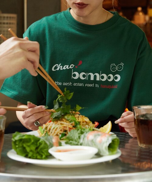 FREAK'S STORE(フリークスストア)の「【限定展開】chao! bamboo/チャオバンブー 別注ロゴTシャツ(Tシャツ/カットソー・レディース・ブラック/グリーン/オフホワイト/ライトピンク・LARGE/SMALL/MEDIUM)」の3枚目の写真