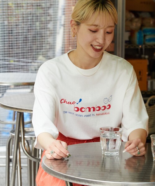 FREAK'S STORE(フリークスストア)の「【限定展開】chao! bamboo/チャオバンブー 別注ロゴTシャツ(Tシャツ/カットソー・レディース・ブラック/グリーン/オフホワイト/ライトピンク・LARGE/SMALL/MEDIUM)」の9枚目の写真