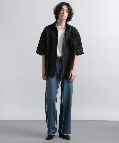 HARE（ハレ）の「レースキリカエステッチシャツ(HARE)（シャツ/ブラウス・メンズ・ブラック/オフホワイト/グリーン/グレー・FREE）」の17枚目の写真