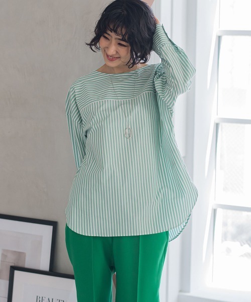【WEB限定】オーガニックコットンストライプブラウス≪洗濯機で洗える≫