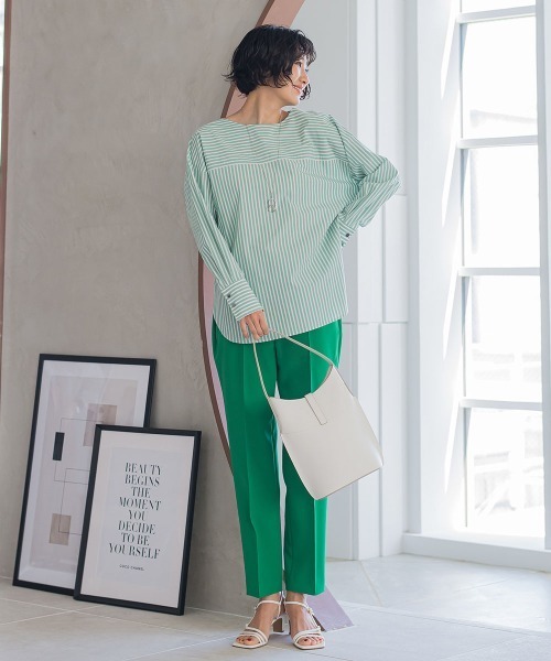 【WEB限定】オーガニックコットンストライプブラウス≪洗濯機で洗える≫