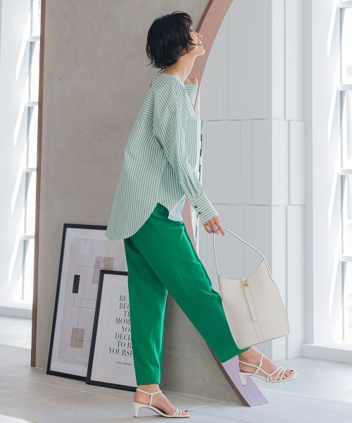 【WEB限定】オーガニックコットンストライプブラウス≪洗濯機で洗える≫