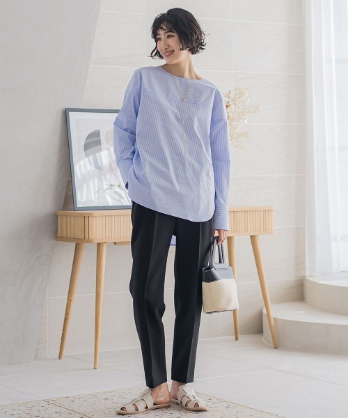 【WEB限定】オーガニックコットンストライプブラウス≪洗濯機で洗える≫