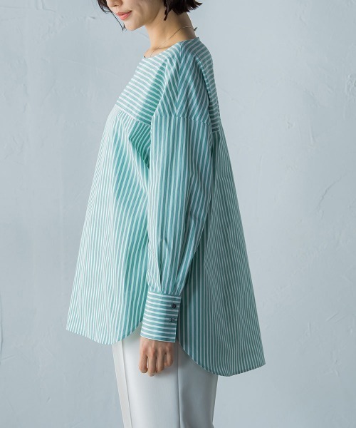 【WEB限定】オーガニックコットンストライプブラウス≪洗濯機で洗える≫