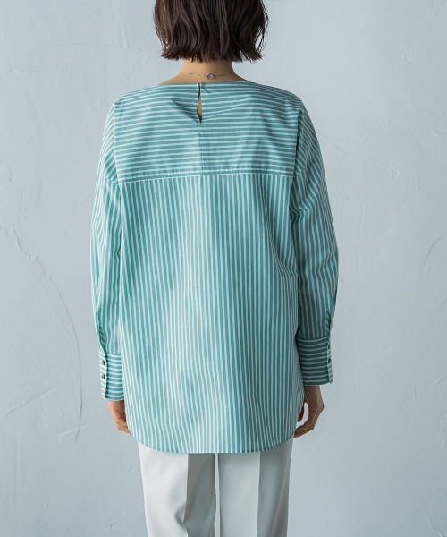 【WEB限定】オーガニックコットンストライプブラウス≪洗濯機で洗える≫