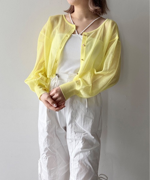 one way(ワンウェイ)の「ショートシアーニット2wayカーデ(カーディガン/ボレロ・レディース・ライトイエロー/ライトピンク/ホワイト/ブラック・FREE)」の1枚目の写真