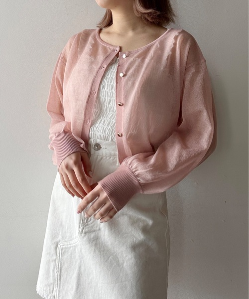 one way(ワンウェイ)の「ショートシアーニット2wayカーデ(カーディガン/ボレロ・レディース・ライトイエロー/ライトピンク/ホワイト/ブラック・FREE)」の4枚目の写真