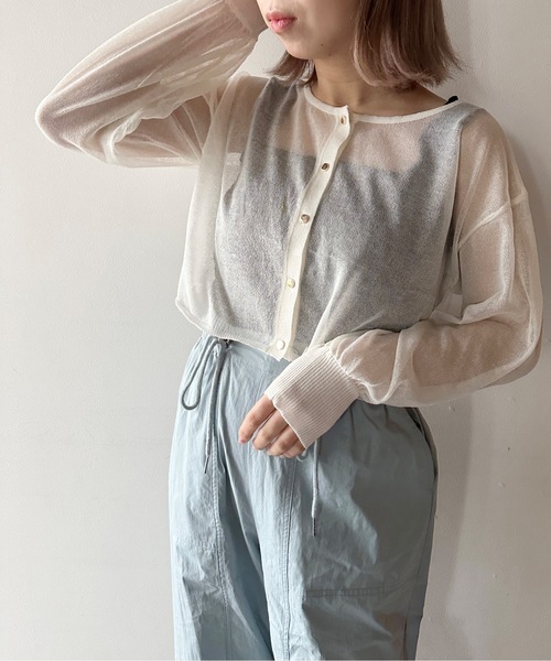 one way(ワンウェイ)の「ショートシアーニット2wayカーデ(カーディガン/ボレロ・レディース・ライトイエロー/ライトピンク/ホワイト/ブラック・FREE)」の2枚目の写真