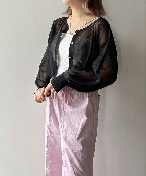 one way(ワンウェイ)の「ショートシアーニット2wayカーデ(カーディガン/ボレロ・レディース・ライトイエロー/ライトピンク/ホワイト/ブラック・FREE)」の3枚目の写真