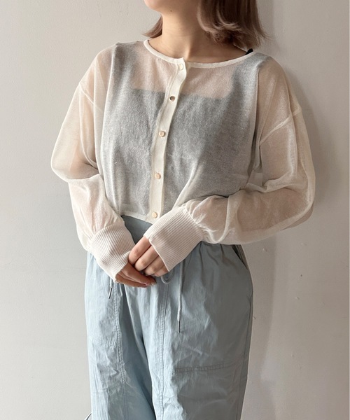 one way(ワンウェイ)の「ショートシアーニット2wayカーデ(カーディガン/ボレロ・レディース・ライトイエロー/ライトピンク/ホワイト/ブラック・FREE)」の6枚目の写真