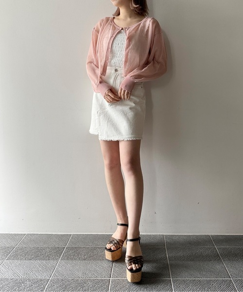 one way(ワンウェイ)の「ショートシアーニット2wayカーデ(カーディガン/ボレロ・レディース・ライトイエロー/ライトピンク/ホワイト/ブラック・FREE)」の16枚目の写真