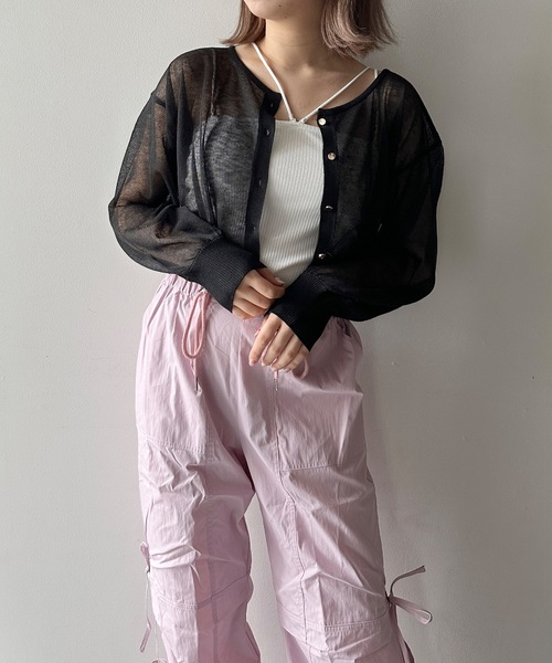 one way(ワンウェイ)の「ショートシアーニット2wayカーデ(カーディガン/ボレロ・レディース・ライトイエロー/ライトピンク/ホワイト/ブラック・FREE)」の19枚目の写真