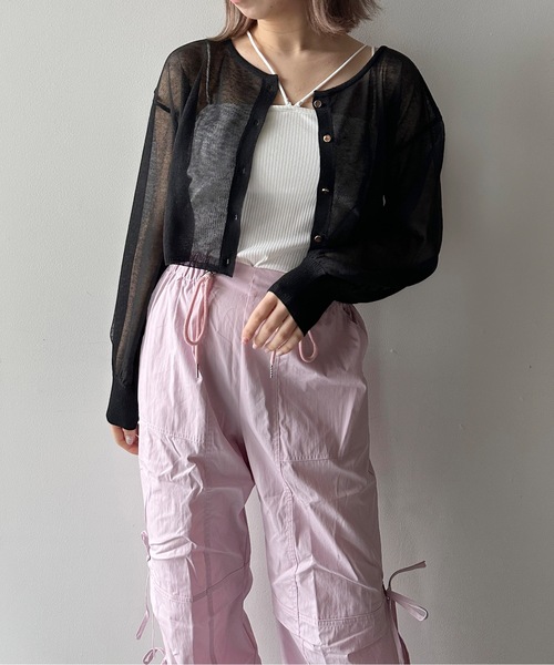 one way(ワンウェイ)の「ショートシアーニット2wayカーデ(カーディガン/ボレロ・レディース・ライトイエロー/ライトピンク/ホワイト/ブラック・FREE)」の20枚目の写真