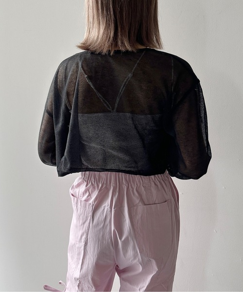 one way(ワンウェイ)の「ショートシアーニット2wayカーデ(カーディガン/ボレロ・レディース・ライトイエロー/ライトピンク/ホワイト/ブラック・FREE)」の21枚目の写真