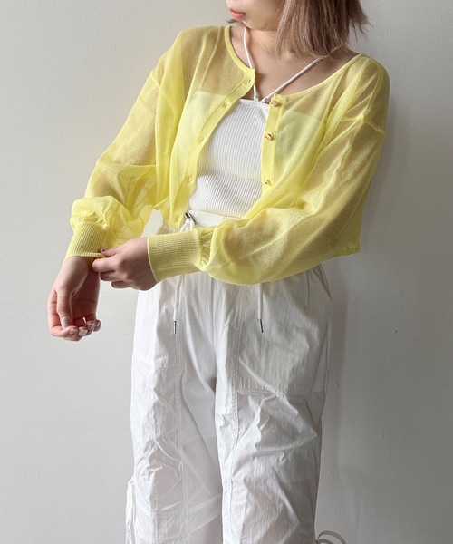 one way(ワンウェイ)の「ショートシアーニット2wayカーデ(カーディガン/ボレロ・レディース・ライトイエロー/ライトピンク/ホワイト/ブラック・FREE)」の22枚目の写真