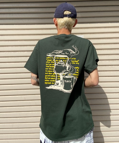 KAVU（カブー）の「KAVU/カブー バックプリントTシャツ イラストTee/クルーネック半袖Tシャツ Coffee Tee  19821854（Tシャツ/カットソー・メンズ・ベージュ/グリーン・XL/L/M）」の2枚目の写真