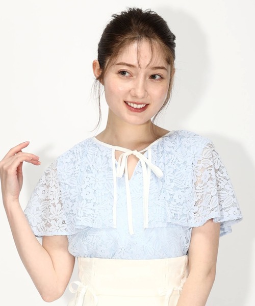MISCH MASCH(ミッシュマッシュ)の「レースケープブラウス(シャツ/ブラウス・レディース・ブルー系その他/ホワイト/ブラック・MEDIUM)」の3枚目の写真