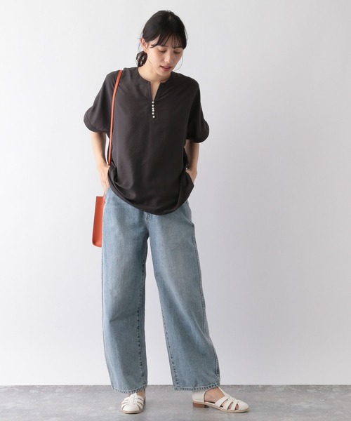 GLOBAL WORK（グローバルワーク）の「防シワサラサラパールブラウス/177499（シャツ/ブラウス・レディース・グレイッシュベージュ/グリーン系その他/スミクロ・FREE）」の5枚目の写真