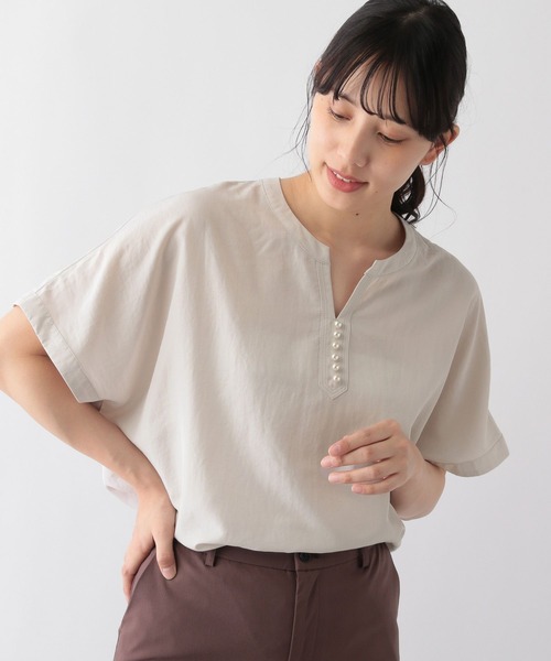 GLOBAL WORK（グローバルワーク）の「防シワサラサラパールブラウス/177499（シャツ/ブラウス・レディース・グレイッシュベージュ/グリーン系その他/スミクロ・FREE）」の14枚目の写真