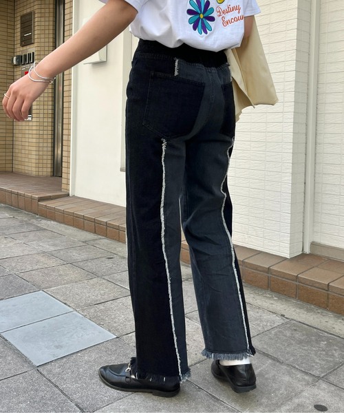 CPCM(シーピーシーエム)の「センター配色フリンジデニム(デニムパンツ・レディース・ブラック/ブルー・FREE)」の5枚目の写真
