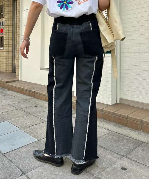 CPCM(シーピーシーエム)の「センター配色フリンジデニム(デニムパンツ・レディース・ブラック/ブルー・FREE)」の6枚目の写真