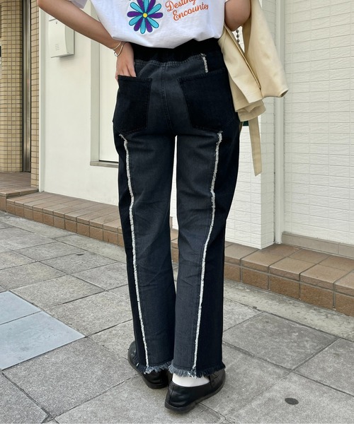 CPCM(シーピーシーエム)の「センター配色フリンジデニム(デニムパンツ・レディース・ブラック/ブルー・FREE)」の7枚目の写真