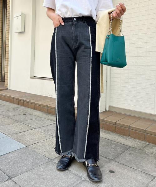 CPCM(シーピーシーエム)の「センター配色フリンジデニム(デニムパンツ・レディース・ブラック/ブルー・FREE)」の16枚目の写真