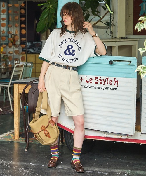ヴィンテージライクシンボルマークグラフィックリンガーTシャツ