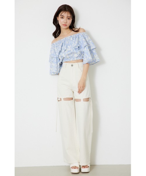 rienda(リエンダ)の「オフショルダークロップドトップス(シャツ/ブラウス・レディース・ブラック系その他/パープル系その他/ホワイト/レッド・FREE)」の13枚目の写真