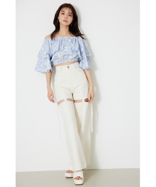 rienda(リエンダ)の「オフショルダークロップドトップス(シャツ/ブラウス・レディース・ブラック系その他/パープル系その他/ホワイト/レッド・FREE)」の9枚目の写真