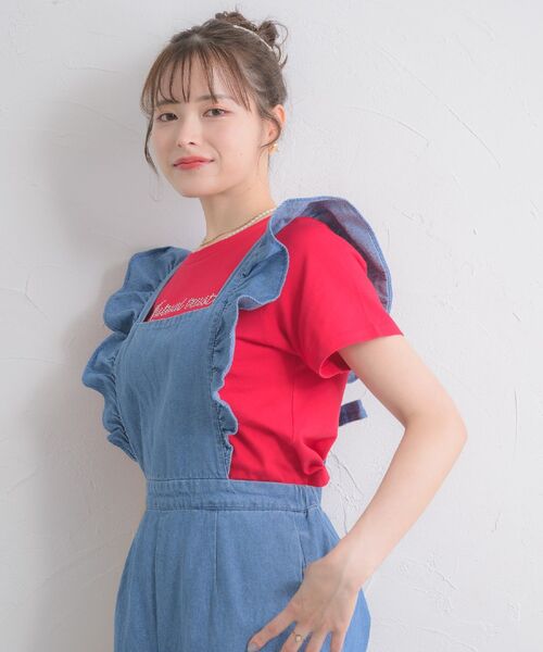 ems excite(エムズエキサイト)の「Bリボン肩フリルサロペット(その他パンツ・レディース・ライトブルー/ホワイト系その他/ブラック・FREE)」の14枚目の写真