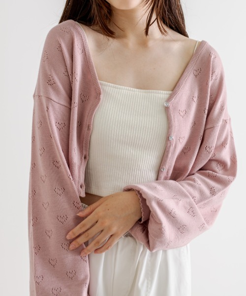 OLIVE des OLIVE（オリーブデオリーブ）の「Aimerianejoieハート透かしカーディガン　1031180190（カーディガン/ボレロ・レディース・オフホワイト/ライム/ピンク/ブラック/ラベンダー/サックスブルー・FREE）」の6枚目の写真