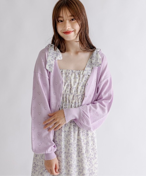 OLIVE des OLIVE（オリーブデオリーブ）の「Aimerianejoieハート透かしカーディガン　1031180190（カーディガン/ボレロ・レディース・オフホワイト/ライム/ピンク/ブラック/ラベンダー/サックスブルー・FREE）」の10枚目の写真