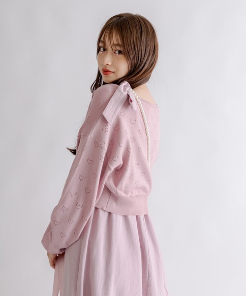 OLIVE des OLIVE（オリーブデオリーブ）の「Aimerianejoieハート透かしカーディガン　1031180190（カーディガン/ボレロ・レディース・オフホワイト/ライム/ピンク/ブラック/ラベンダー/サックスブルー・FREE）」の11枚目の写真